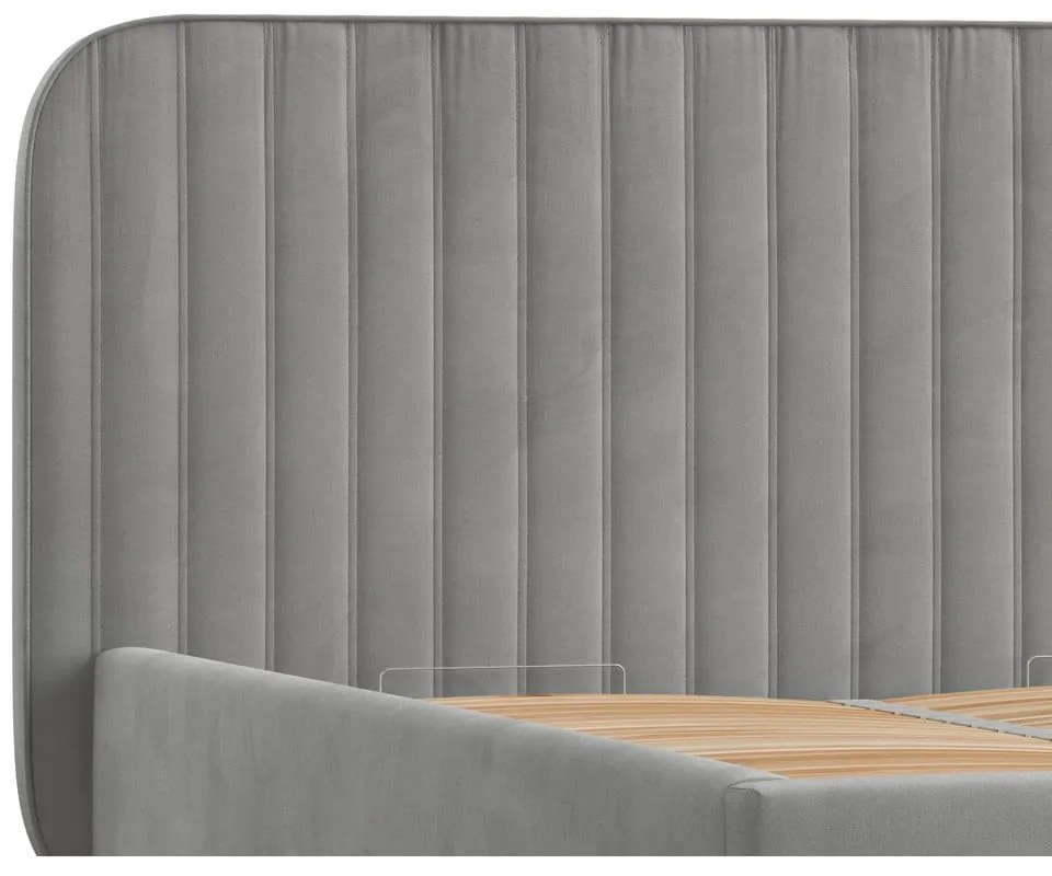 Letto matrimoniale imbottito grigio con spazio contenitivo e rete 180x200 cm Noto - Maison de Rêve