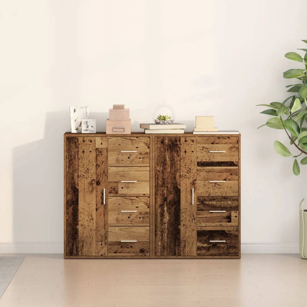 Credenza set di 2 legno invecchiato legno massello credenza