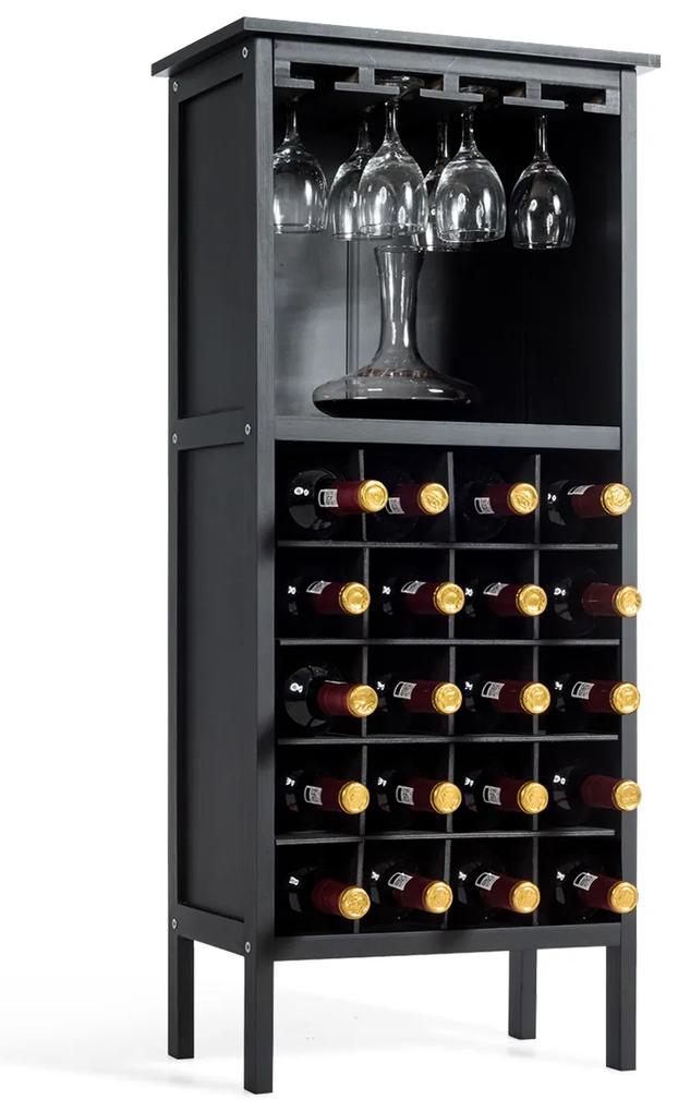 Costway Cantinetta portabottiglie in legno Scaffale  di vino con porta calici per 20 bottiglie, 42x24,5x96cm Nero