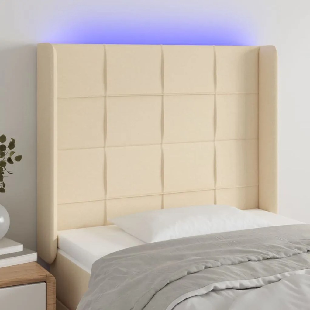 Testiera A Led Crema 93x16x118/128 Cm İn Tessuto /