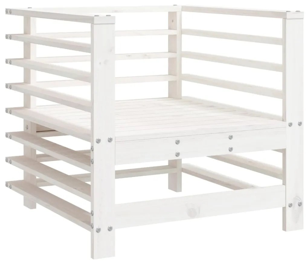 Set salotto da giardino 7 pz bianco in legno massello di pino