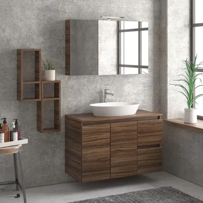 Mobile bagno 100cm sospeso con due cassetti e due ante TOD-100PS - KAMALU
