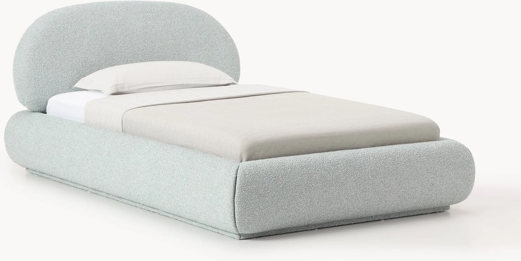 Letto singolo imbottito in bouclé con contenitore Alba