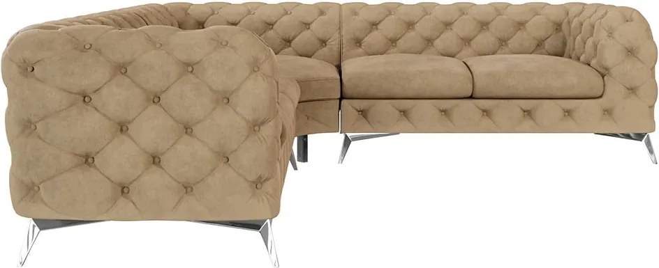 Divano angolare marrone chiaro con rivestimento in velluto Chelsea – Ropez