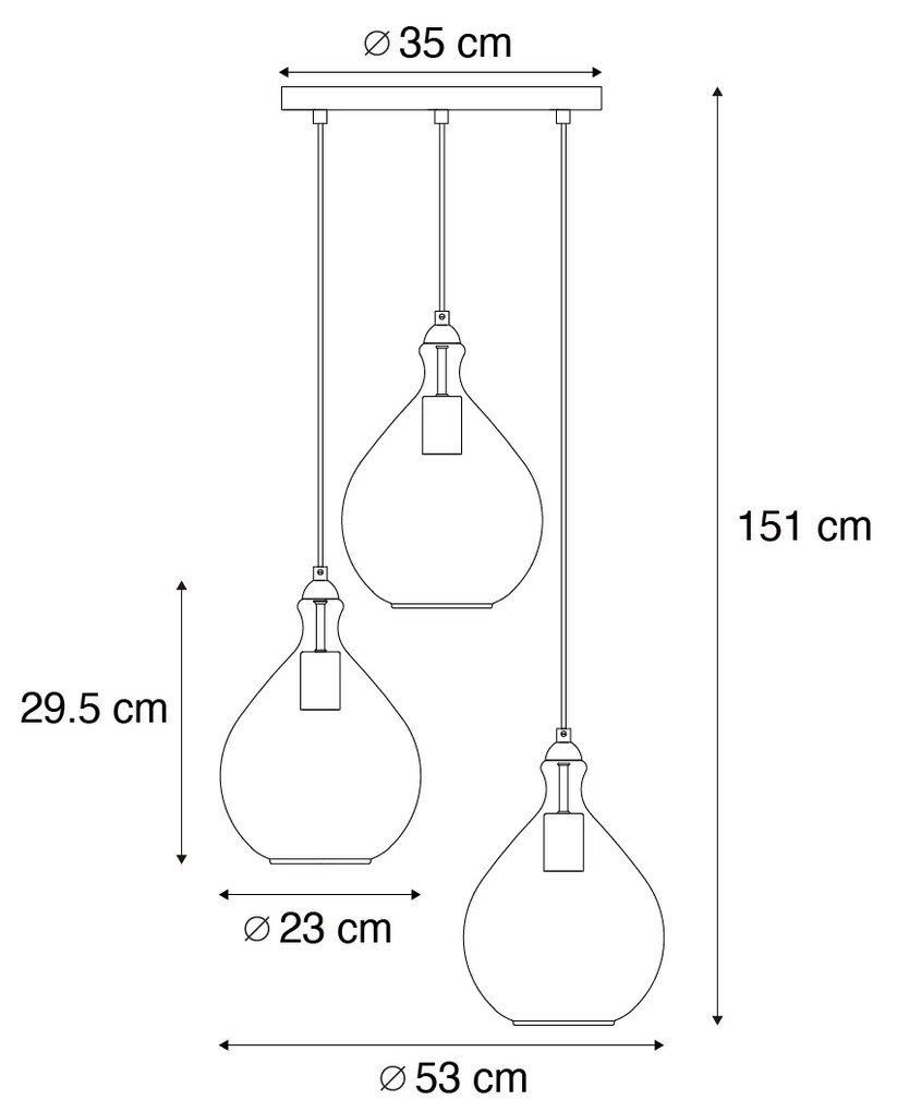 Lampada a sospensione moderna oro con vetro ambrato a 3 luci - Traditional