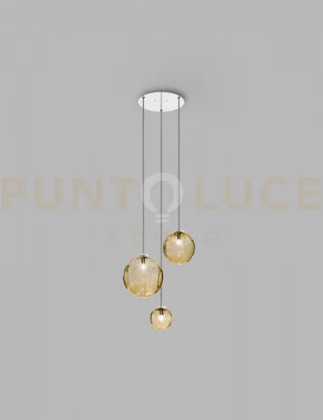 Puppet sospensione r3 ambra trasparente cromo lucido 3 luci attacco g9