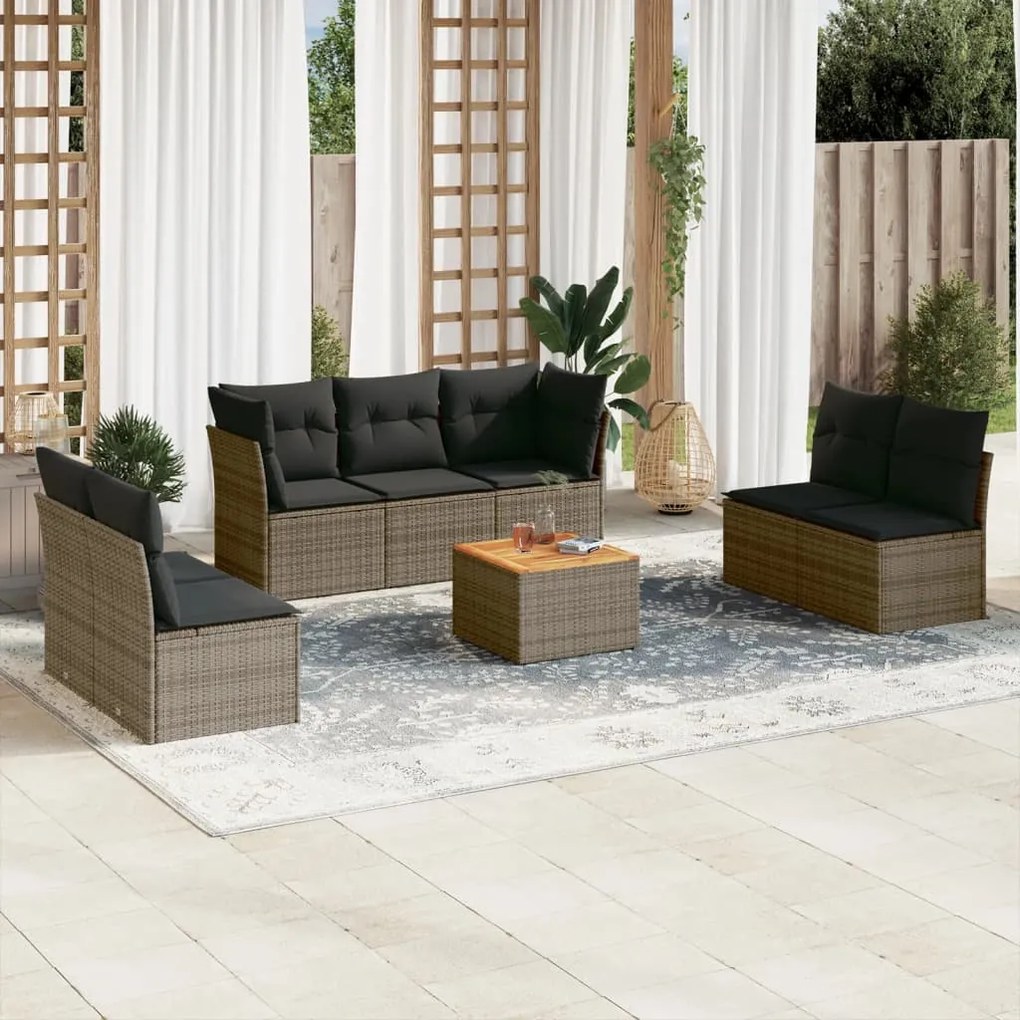 Set divano da giardino 8 pz con cuscini grigio in polyrattan