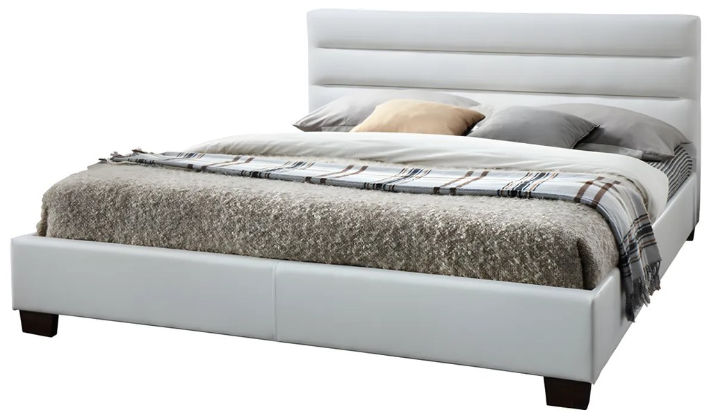 Letto 160 x 200 cm Similpelle Bianco + Materasso - FAUSTIN