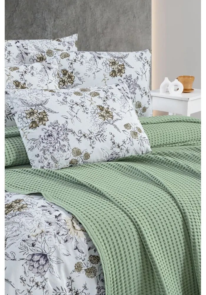 Copriletto in cotone verde 220x240 cm Waffle - Mila Home