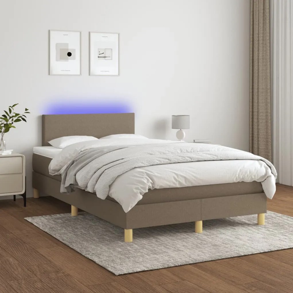 Letto a molle con materasso e led tortora 120x190 cm in tessuto