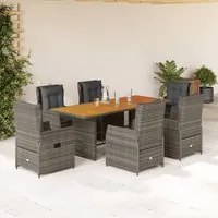 Set da Pranzo da Giardino 7 pz con Cuscini in Polyrattan Grigio 3262785