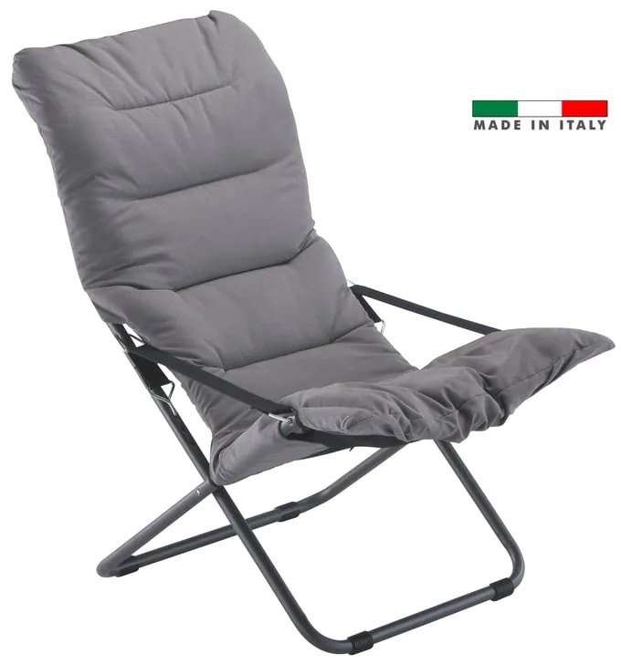 Sedia a sdraio da giardino in acciaio con braccioli pieghevole Comfort Soft FIAM, seduta in tessuto nero