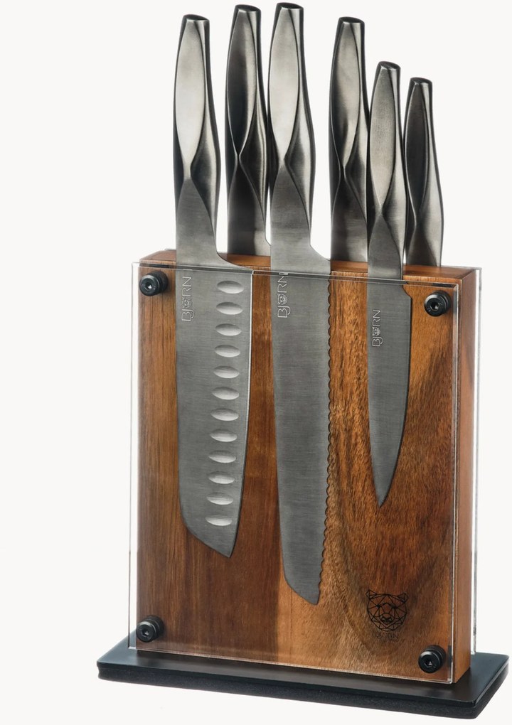 Set ceppo per coltelli in legno di acacia con coltelli Rauma 7 pz