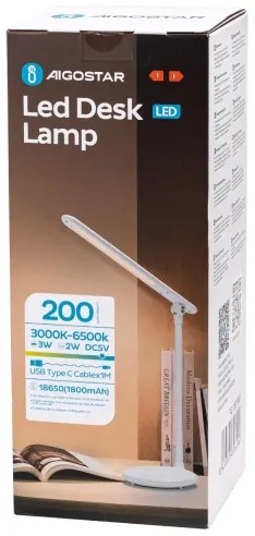 Aigostar - Lampada da tavolo LED dimmerabile ricaricabile 3W 5V 1800mAh