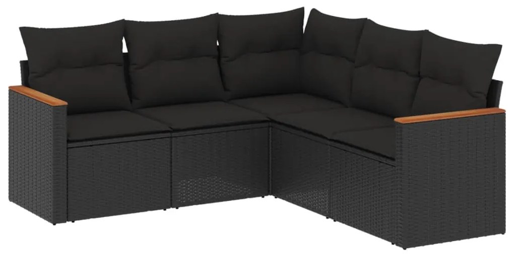 Set divani da giardino 5 pz con cuscini in polyrattan nero