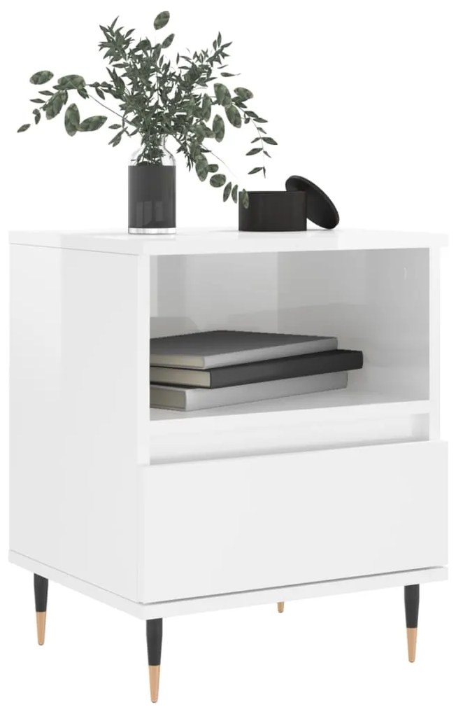 Comodini 2pz Bianco Lucido 40x35x50 cm in Legno Multistrato