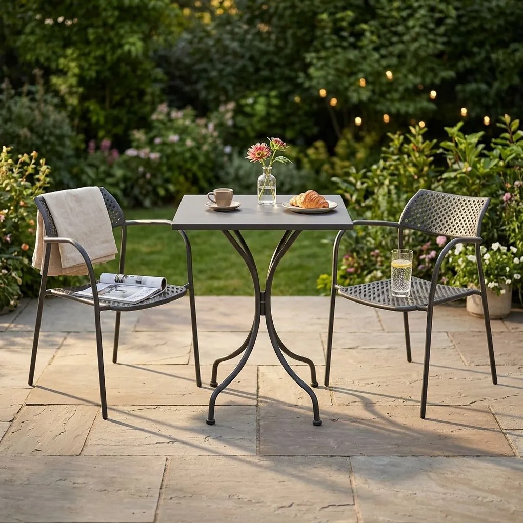 ROMANUS - set tavolo in metallo cm 60 x 60 x 72 h con 2 poltrone Aviim