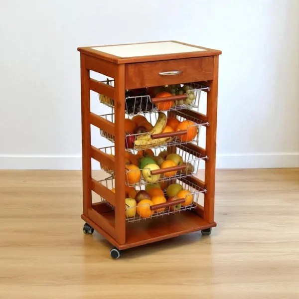 Carrello Cucina Portafrutta con Cassetto Portaoggetti CILIEGIO