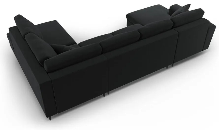 Divano angolare nero allungabile e con contenitore (con penisola a destra/a U) con rivestimento in velluto Kyoto – Cosmopolitan Design