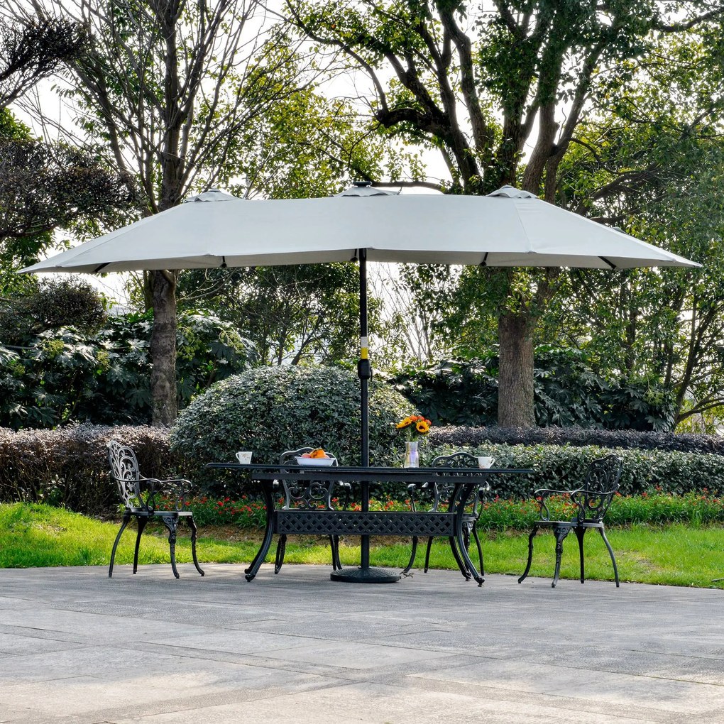 Ombrellone da Giardino Doppio 450 cm con 48 Luci LED e Manovella Grigio Chiaro...
