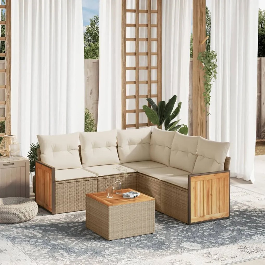 Set Divano da Giardino 6 pz con Cuscini Beige in Polyrattan