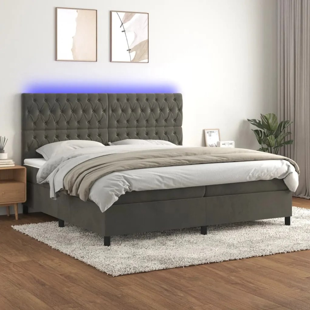 Letto A Molle Con Materasso E Led Grigio Scuro 200x200 Cm /