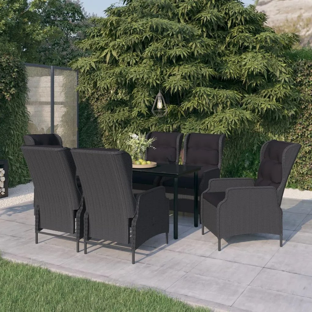 Set mobili da pranzo per giardino 7 pz grigio scuro