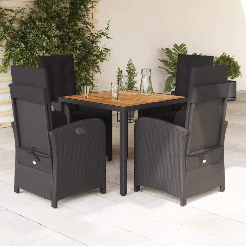 Set da pranzo da giardino 5 pz nero con cuscini in polyrattan