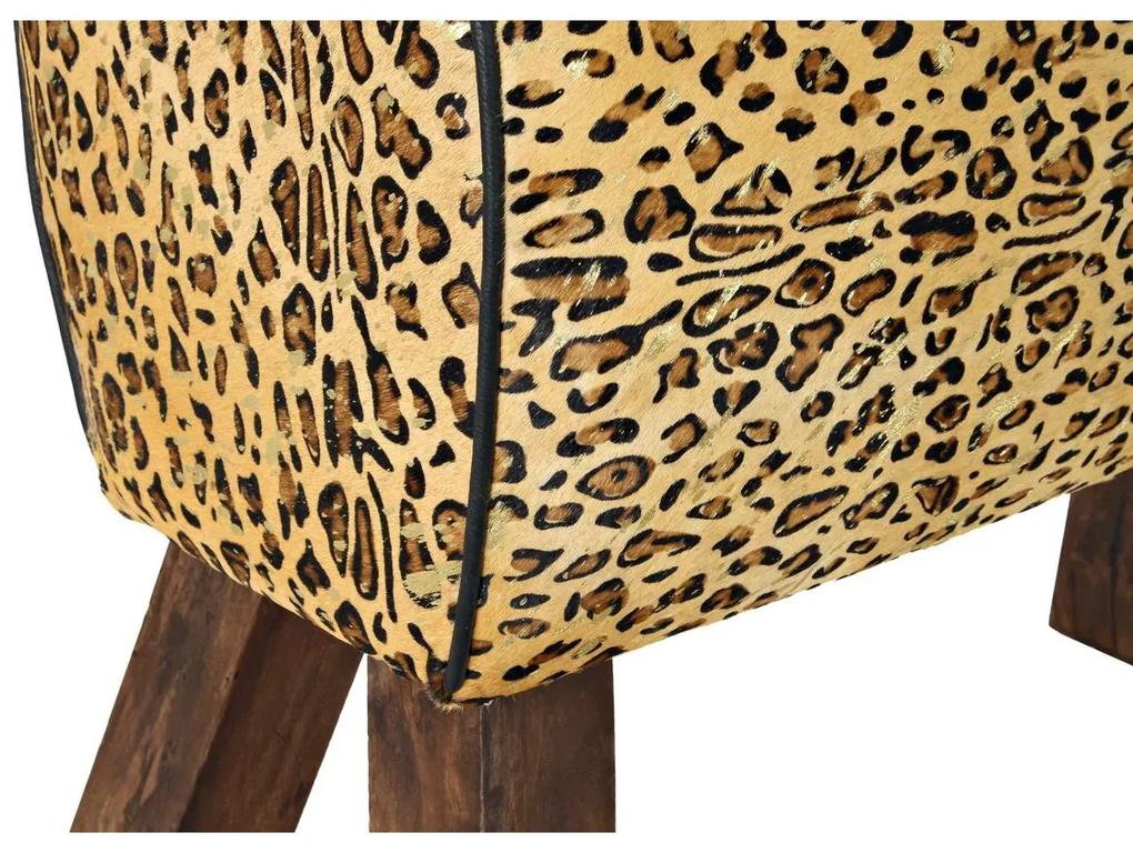 Poggiapiedi DKD Home Decor Nero Legno Marrone Pelle Leopardo (67 x 30 x 51 cm)