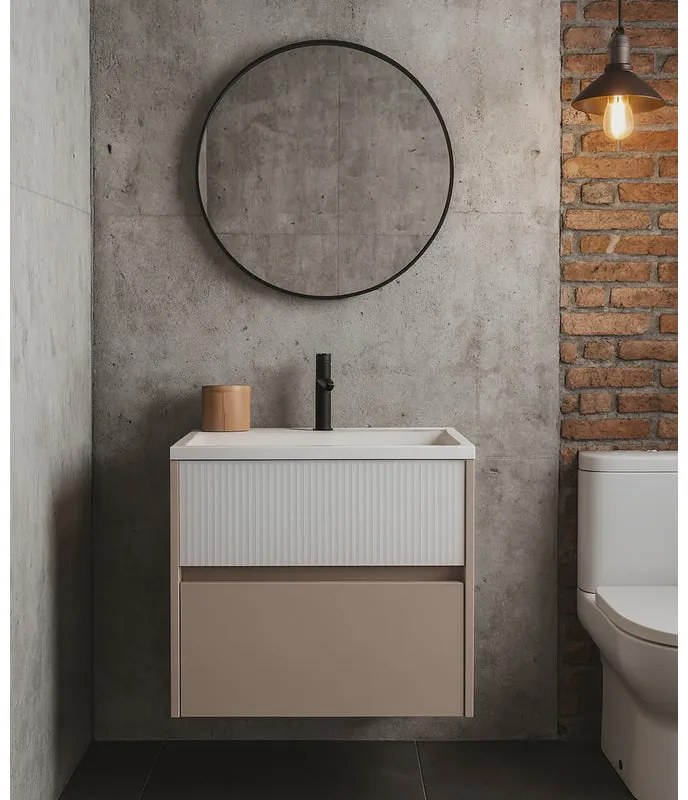 Mobile da bagno sospeso sotto lavabo Niwa 2 cassetti L 59.5 x H 50 x P 45.5 cm sabbia e bianco opaco cannettato