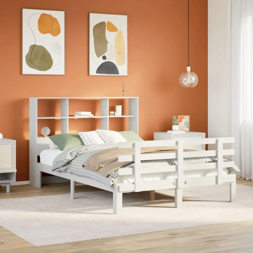 Letto libreria senza materasso bianco 160x200 cm legno di pino