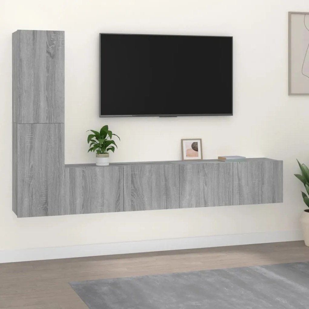 Set Di Mobili Porta Tv 4 Pz Grigio Sonoma İn Legno Multistrato /