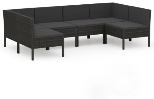 Set Divani da Giardino 6 pz con Cuscini in Polyrattan Nero