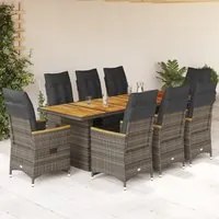 Set Bistr da Giardino 9 pz con Cuscini in Polyrattan Grigio 3277269