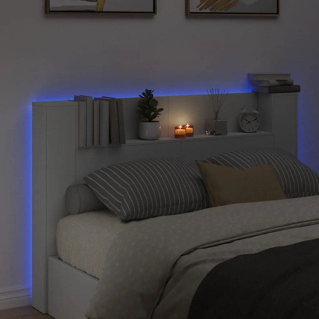 Testiera con contenitore a led bianca 160x16,5x103,5 cm