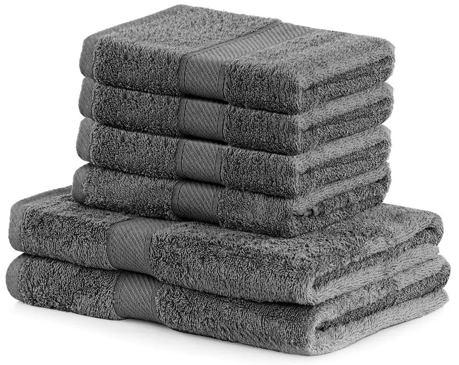 Set di 2 asciugamani grigio scuro e 4 asciugamani carbone Bamby - DecoKing