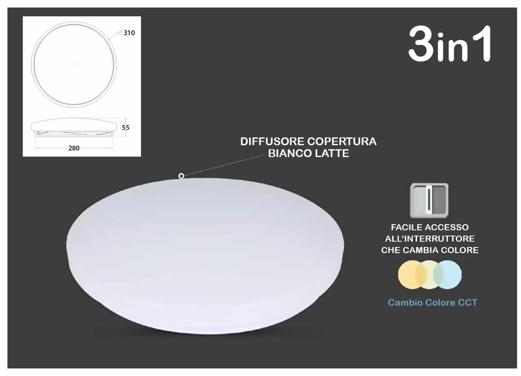 Plafoniera A Led Da Soffitto CCT Rotondo 18W D310mm Cambia Colore 3 in 1 3000K 4000K 6400K SKU-217605