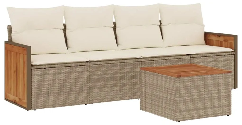 Set divano da giardino 5 pz con cuscini beige in polyrattan