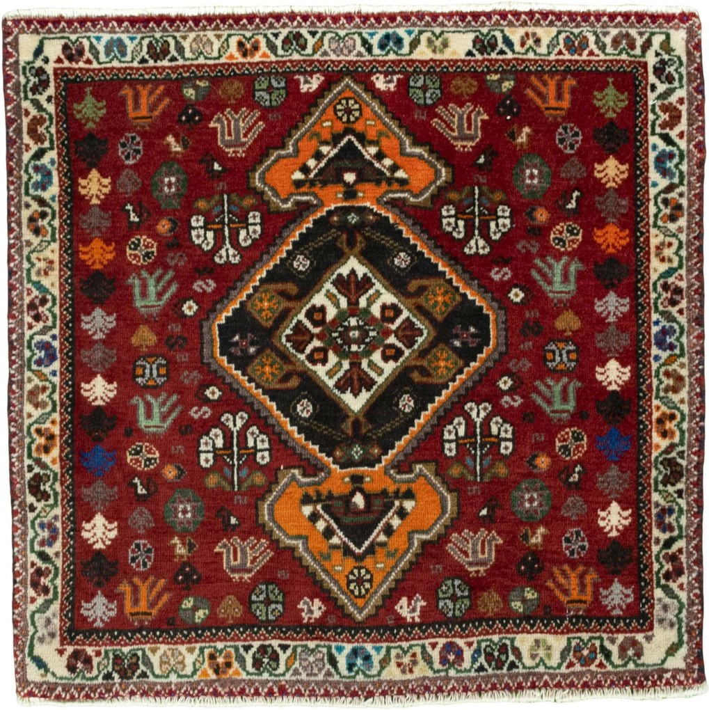 Shiraz Tappeto persiano 70 x 70 Rosso (Iran) Annodato A Mano
