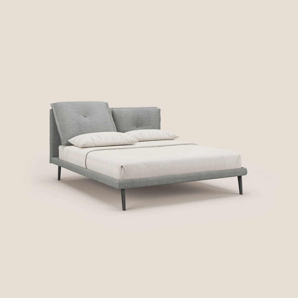 Ibuki letto con cuscini trapuntati regolabili e piedi in mogano in tessuto fiammato impermeabile T03 grigio chiaro