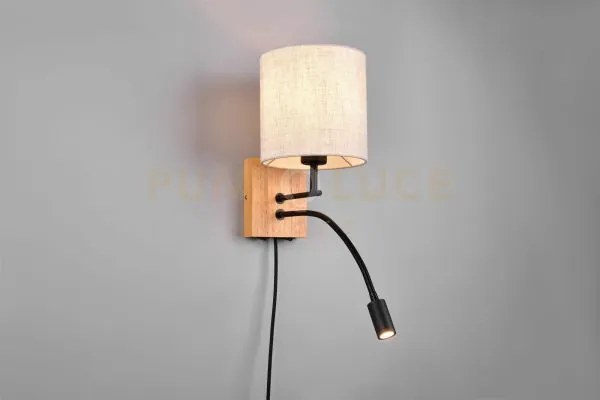 Nilam applique base legno naturale e metallo nero con lampada lettu...