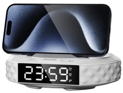 Immax 08983L - Sveglia con display LCD e ricarica wireless Qi 27W/9V bianco