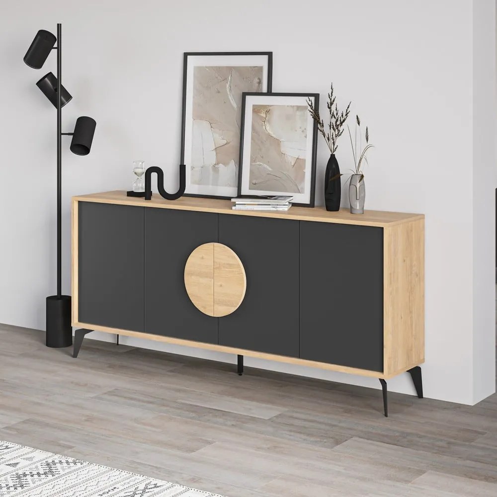 Cassettiera bassa in rovere decorato in nero e naturale 180x82 cm Vae - Marckeric