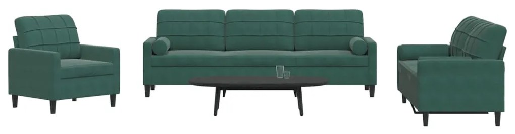Set Di Divani 3 Pz Con Cuscini E Rinforzi Verde Scuro Velluto /