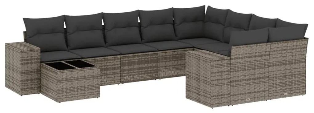 Set divano da giardino 10 pz con cuscini grigio in polyrattan