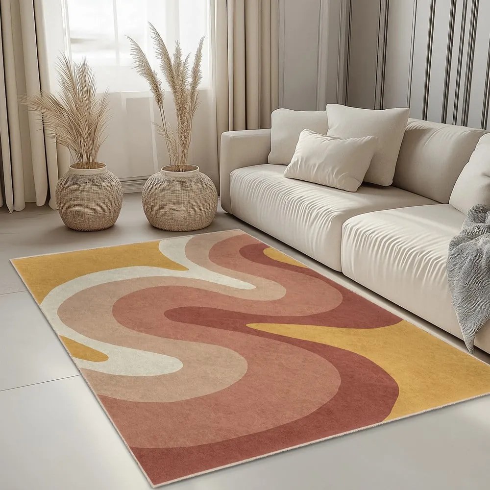 Tappeto giallo ocra e rosa polveroso lavabile 80x150 cm Strawberry Creamsicle – Mila Home