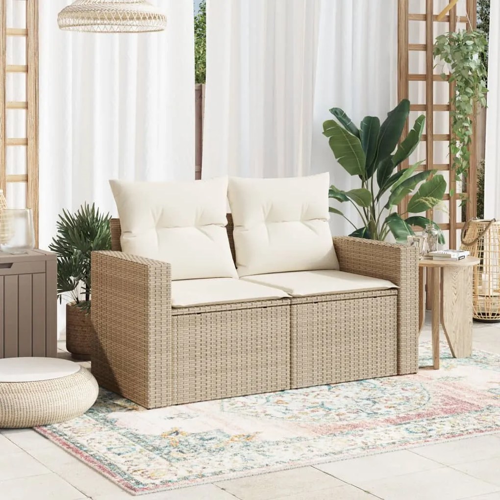 Divano da giardino con cuscini a 2 posti beige in polyrattan