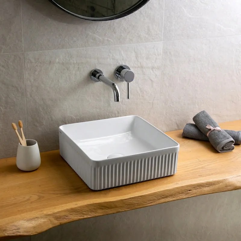 Kamalu - lavabo bagno scanalato 36.5 cm in ceramica | kls-3650r