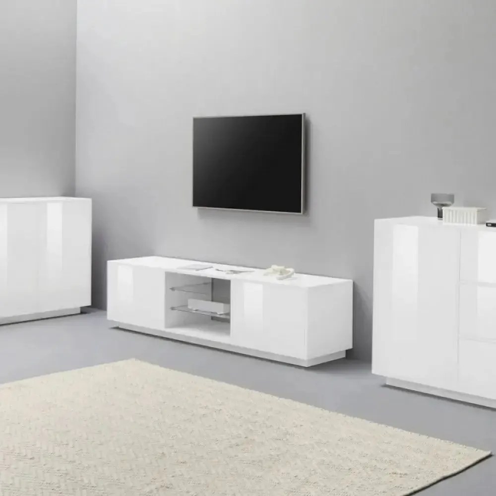 Lowboard Bloom - Porta TV Bianco Laccato 180 x 41,4 x 46 cm