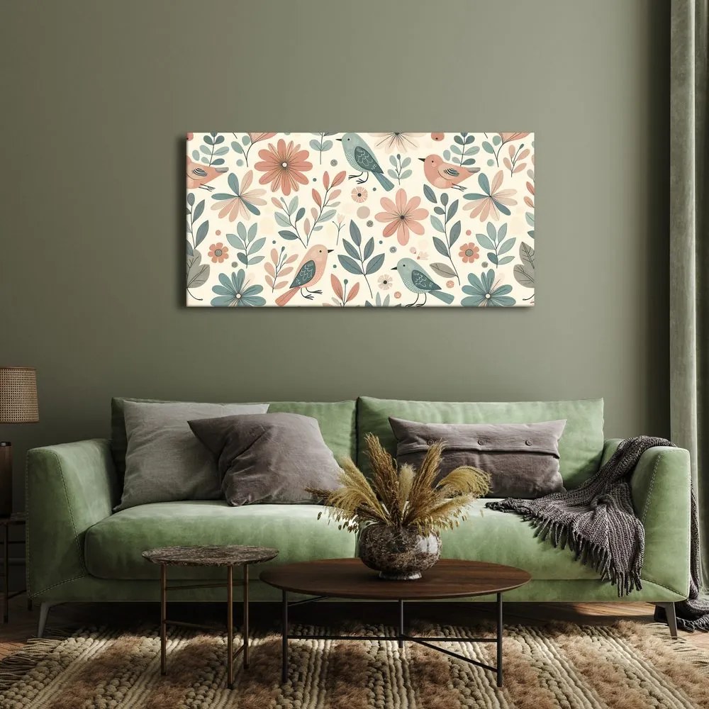 Quadro su tela – Uccelli nella natura fiorita